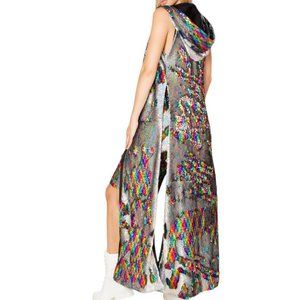RARE Jvalentine unisex rainbow/silver sequin hooded duster size large/xlarge